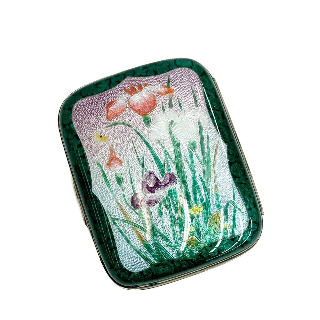 Japanese Guilloche Enamel Silverplate Mounted Cigarette Case Flowers circa 1900 (1 of 7)
