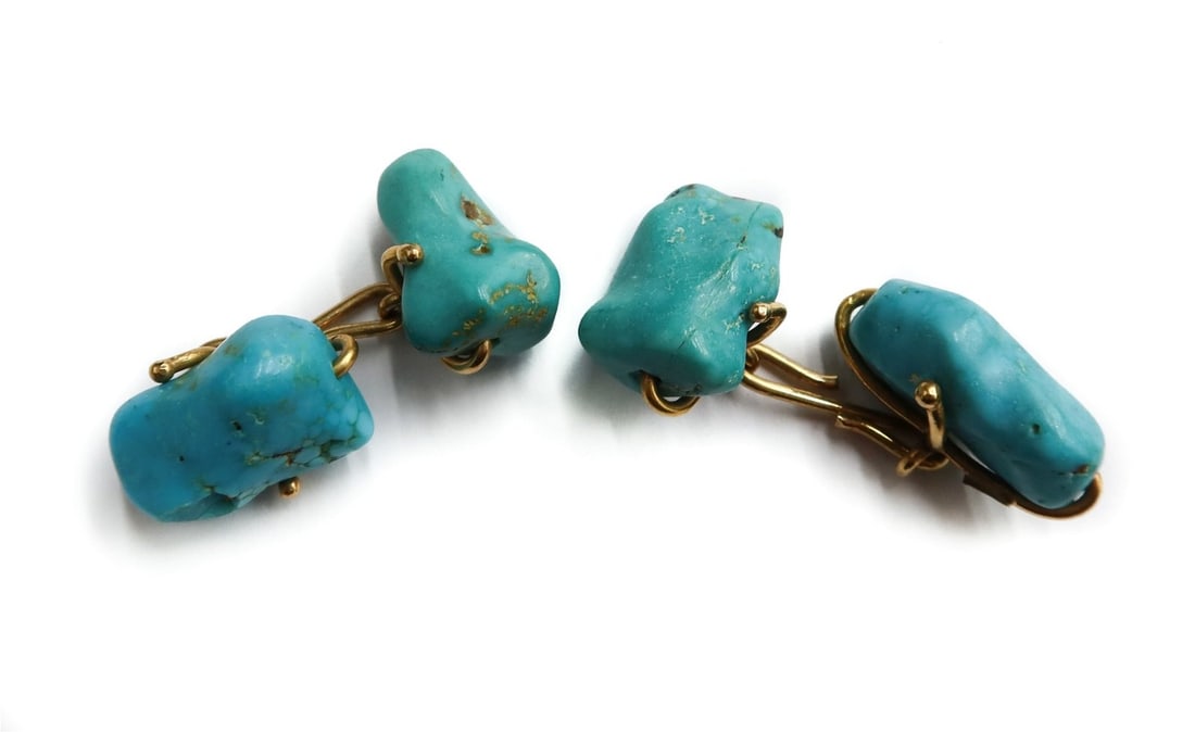 18k 750 Yellow Gold and Turquoise Cufflinks (1 of 8)