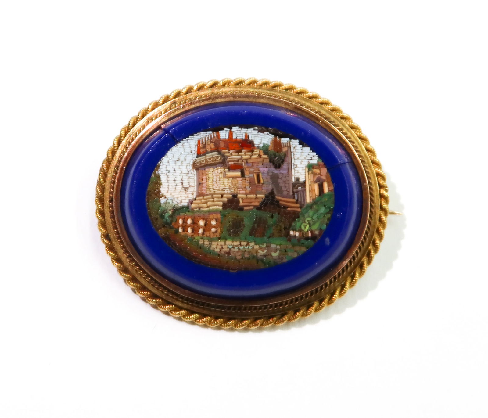 10k Yellow Gold Micromosaic Pin Brooch Castle (1 of 7)