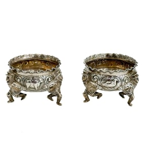 Pair James Morison Georgian English Sterling Silver Open Salt Cellars Jesters