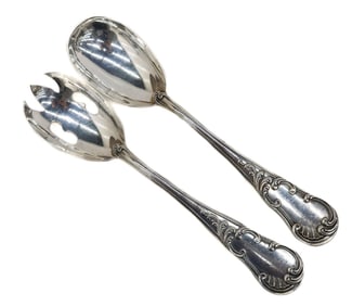 Pair Buccellati Sterling Solid Silver Salad Set in Quirinale, Foliate Scrolls
