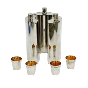 German Dunhill Silverplate Travel Flask Liquor Set with Case circa 1930