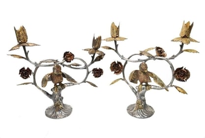 Pair Tane Sterling 925 Silver Bird on Tree Candelabras, c. 1940