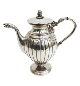 Victorian Sheffield Sterling Silver Ribbed Coffee Pot, 1891. Eagle Spout