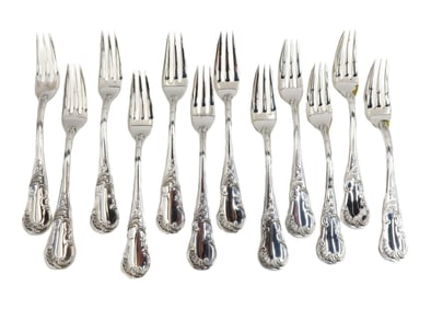 12 Buccellati Italian Sterling Solid Silver Pastry Forks in Quirinale Signed