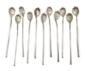 11 Codding Brothers & Heilbron Scalloped Iced Tea Spoons, circa 1900
