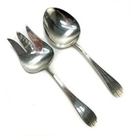 Pair Porter Blanchard Sterling Silver Hand Hammered Salad Servers in Lotus