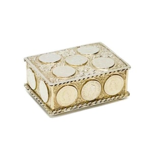 Brazilian Reais Silver Coin Mounted Gilt Silver Footed Box 1st half 20th Century