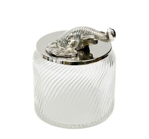 Mid Century Silver Plate and Glass Covered Jar Figural Elephant Head Lid