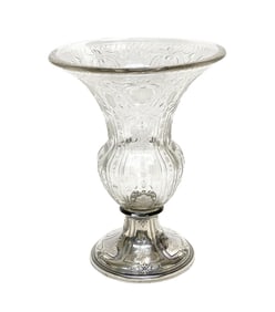 Gorham Sterling Silver Acid Etched Cut Glass Footed Vase