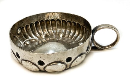 French Silver Tastevin, Early 19th Century. Beaded & Ribbed Designs