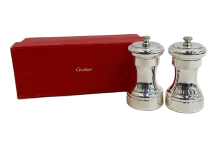Pair Cartier Italian Sterling Silver Salt and Pepper Mill Grinders
