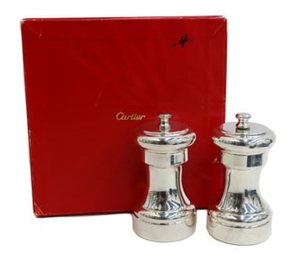 Pair Cartier Italian Sterling Silver Salt and Pepper Mill Grinders