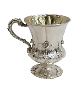Edward Barton London Sterling Silver Footed Gold Wash Footed Cup 1837 Flowers