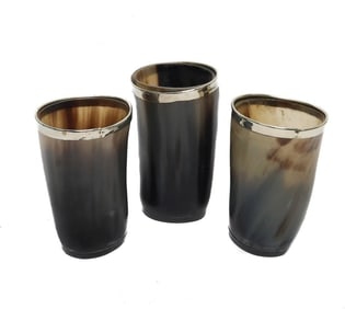 3 Continental Silver Mounted Rim Horn Drinking Vessels