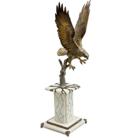 Spanish Gilt Solid Silver Hawk Sculpture on Marble Base circa 1940