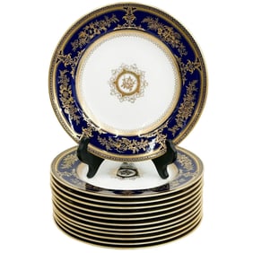 12 Wedgwood England Porcelain 8 inch Dessert Plates Cobalt Blue X5987 c1920