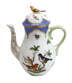Herend Hungary Rothschild Birds Hand Painted Porcelain Coffee Pot