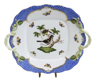 Herend Hungary Rothschild Birds Hand Painted Porcelain Cake Plate