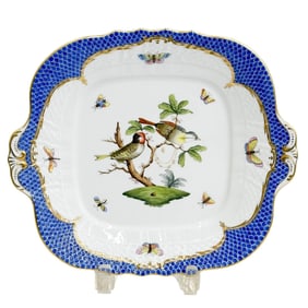 Herend Rothschild Birds Porcelain Square Dessert Tray Dish Blue Scale 1431