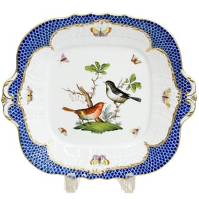 Herend Rothschild Birds Porcelain Square Dessert Tray Dish Blue Scale 1431