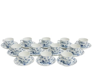 12 Royal Copenhagen Denmark Porcelain Cups & Saucers Blue Fluted # 76 79 315