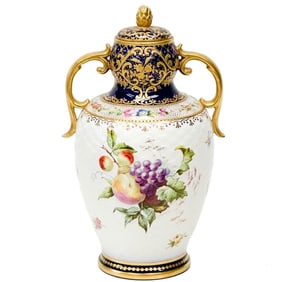 Copeland England Hand Painted Porcelain Lidded Urn Artist Signed c. 1900