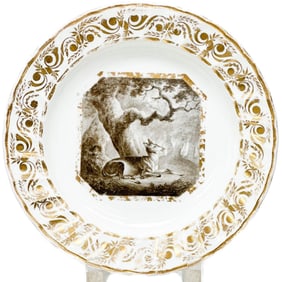 Royal Crown Derby Hand Painted Porcelain Cabinet Plate Grisailles Deer c1800