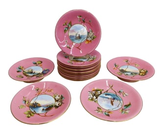 Brownfield English Hand Painted Porcelain Dessert Service for 12, circa 1890