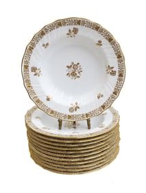 12 Copeland Spode for Tiffany & Co. Porcelain and Gilt Rimmed Soup Bowls c1910