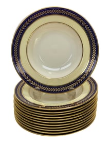 12 Lenox Porcelain Rimmed Soup Bowls, circa 1960