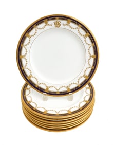 8 Coalport England Porcelain Cobalt Blue and Gilt Dinner Plates circa 1900