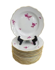 12 Meissen Germany Hand Painted Porcelain Bread and Butter Plates