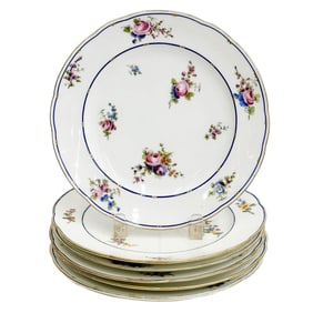 6 Sevres Hand Painted Porcelain 9.5 inch Dessert Plates Florals 1774