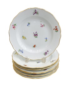 7 Meissen Germany Porcelain Hand Painted Dinner Plates circa 1900 Florals