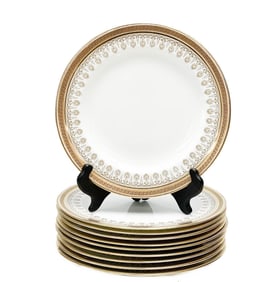 10 Cauldon England Gilt Porcelain Dessert Plates Florals Greek Key