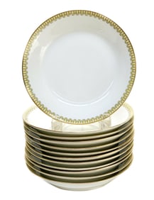 12 Limoges France Charles Martin Depose Rimmed Soup Bowls, circa 1920