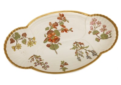 Royal Worcester England Hand Painted and Gilt Porcelain Floral Scallop Dish 1888