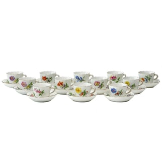12 Meissen Demitasse Cups & Saucers Florals