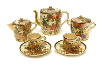 Japanese Satsuma Tea Service for 2, Early 20th Cent.