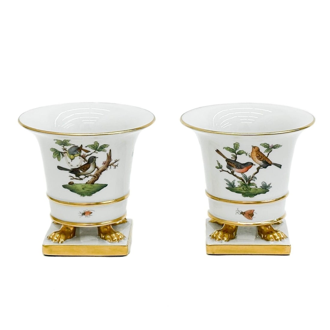 Pair Herend Hungary Rothschild Birds Porcelain Claw Foot Vases Cache Pots 6403 (1 of 9)
