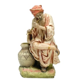 Amphora Austria Pottery Hand Painted Figure Flute Player Porcelain Sculpture