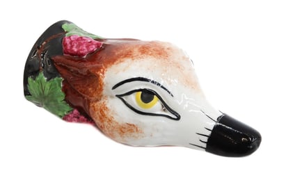 English Staffordshire Porcelain Stirrup Cup of a Fox, 19th Century