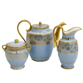 Manufacture Sevres Louis Philippe Ch Compiegne Teapot Cream Sugar Blue Agate