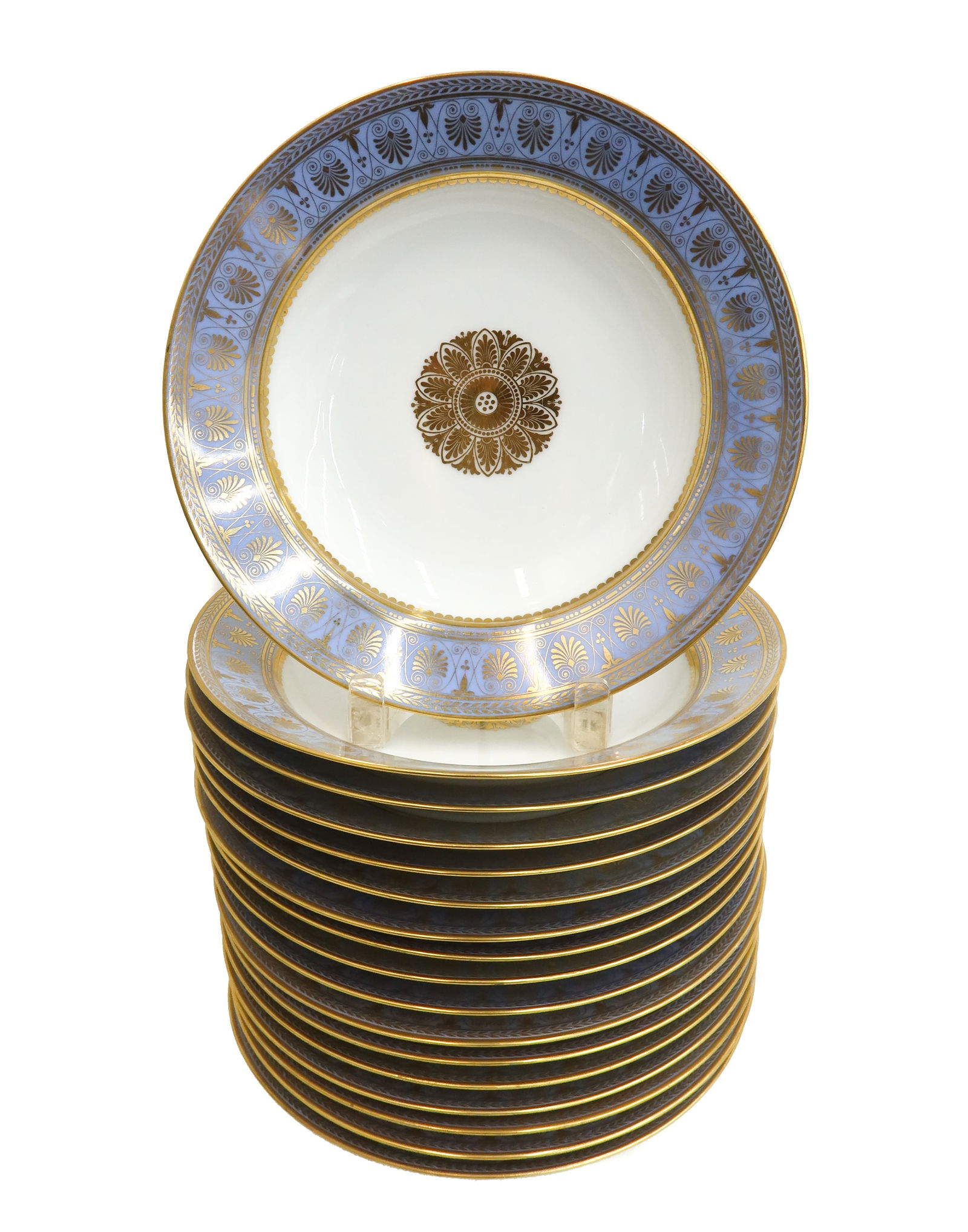 17 Sevres Louis Philippe St. Cloud Bleu Agate Rimmed Soup Bowls (1 of 7)