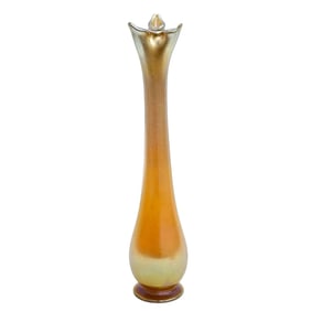 LCT Tiffany Favrile Iridescent Gold Art Glass 13.75 in Vase Floral Mouth c1900