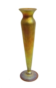 Lundberg Studios Gold Iridescent Art Glass Fluted Vase 1994 Signed