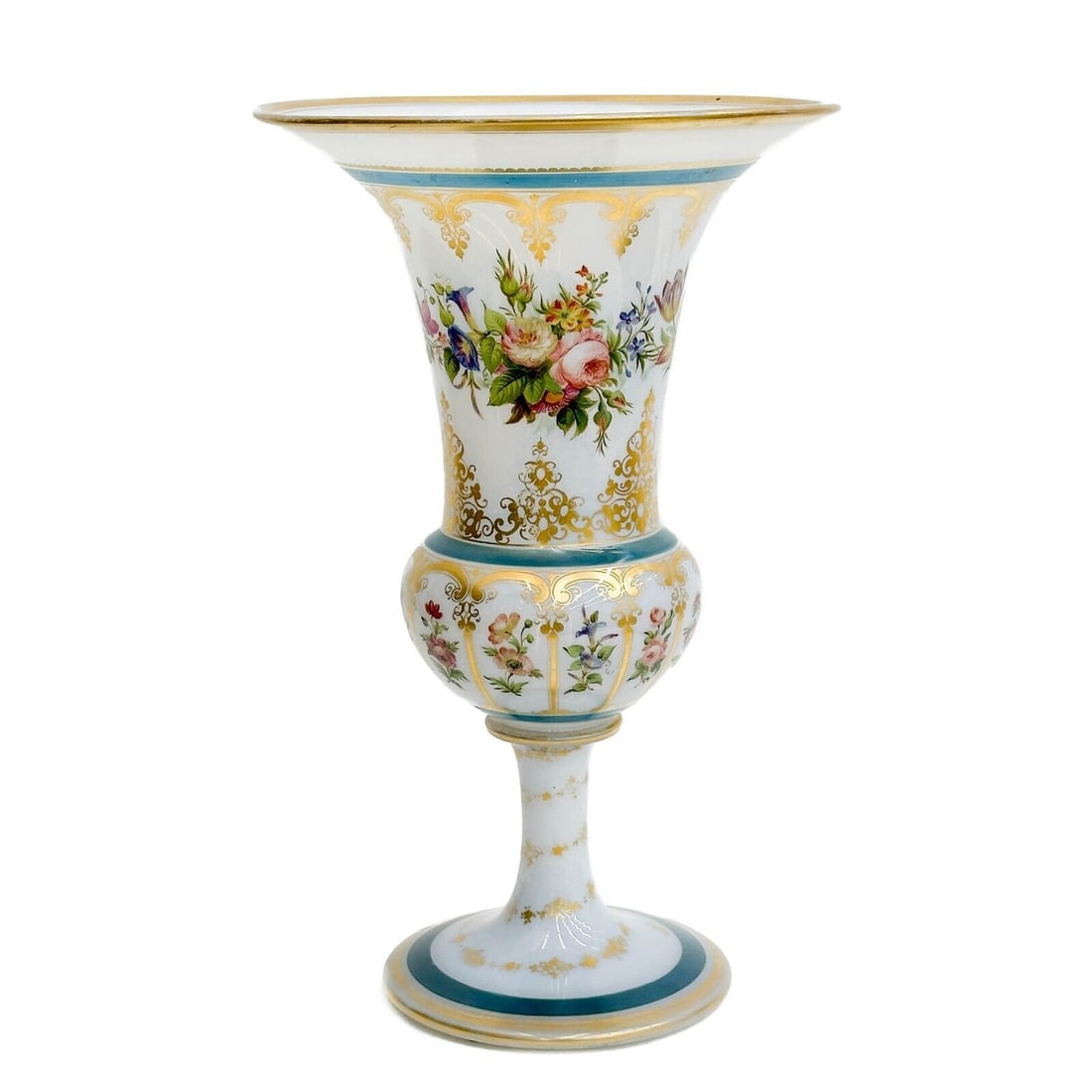 French Opaline Art Glass Hand Painted Floral Vase 15 inches circa 1900 (1 of 8)