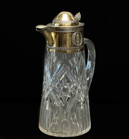 Auguste Leroy & Cie France Gilt 950 Silver Mounted Cut Glass Pitcher c. 1920