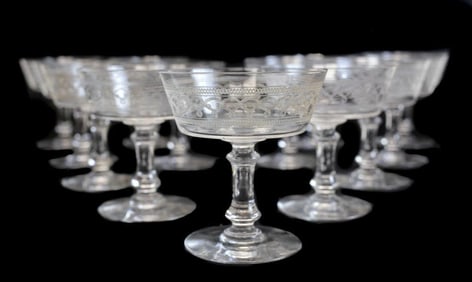 13 Continental Glass & Etched Acid Sherbet Compotes